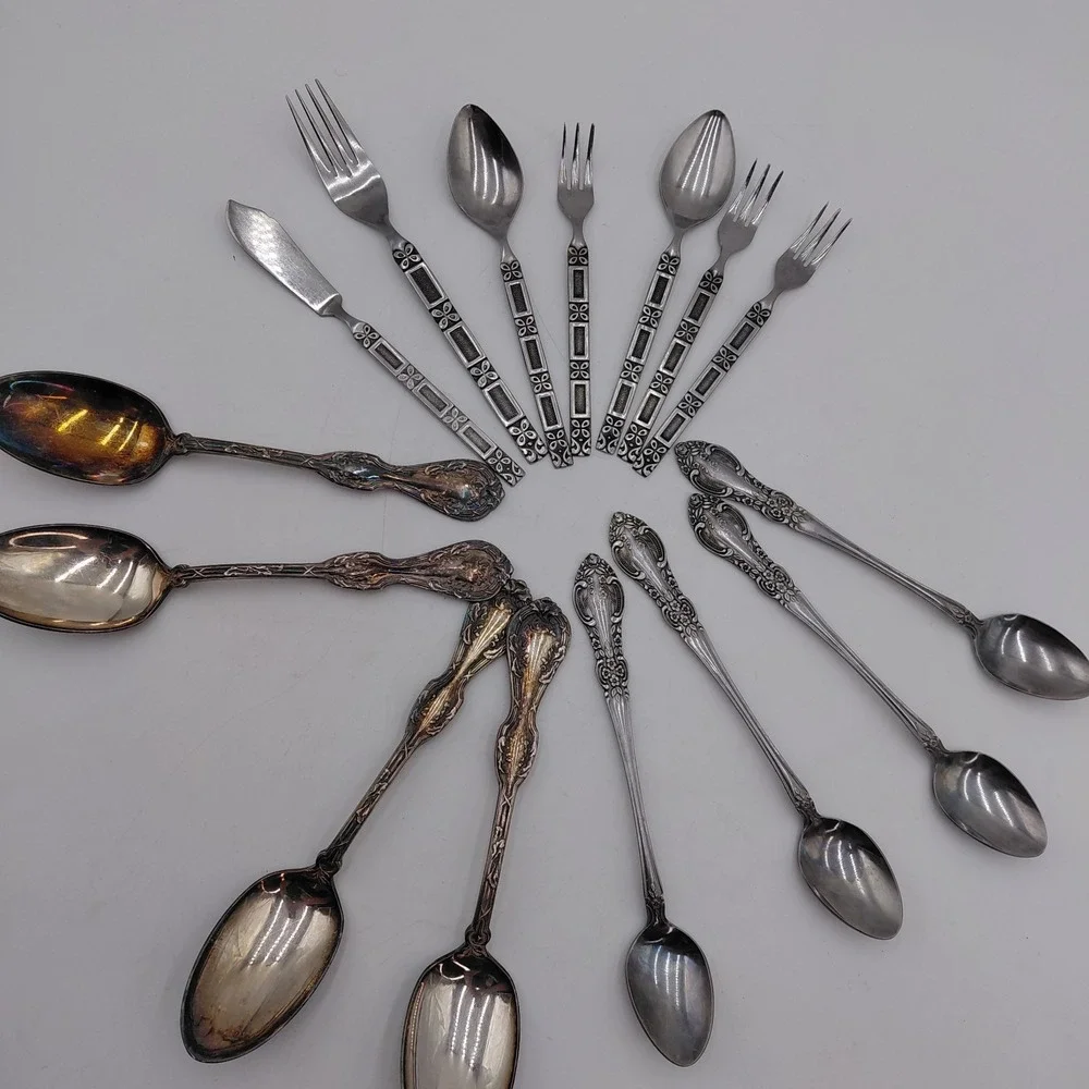 Vtg Flatware Mixed Lot 15 Ornate Fancy Patterns Silverware Jewelry Art Geometric